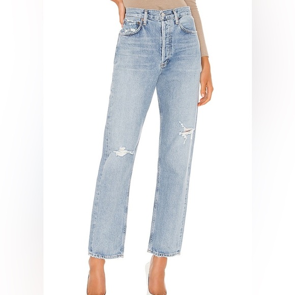 Agolde Denim - Agolde 90s High Rise Loose Fit 100% Organic Cotton Distressed Blue Jeans Size 23